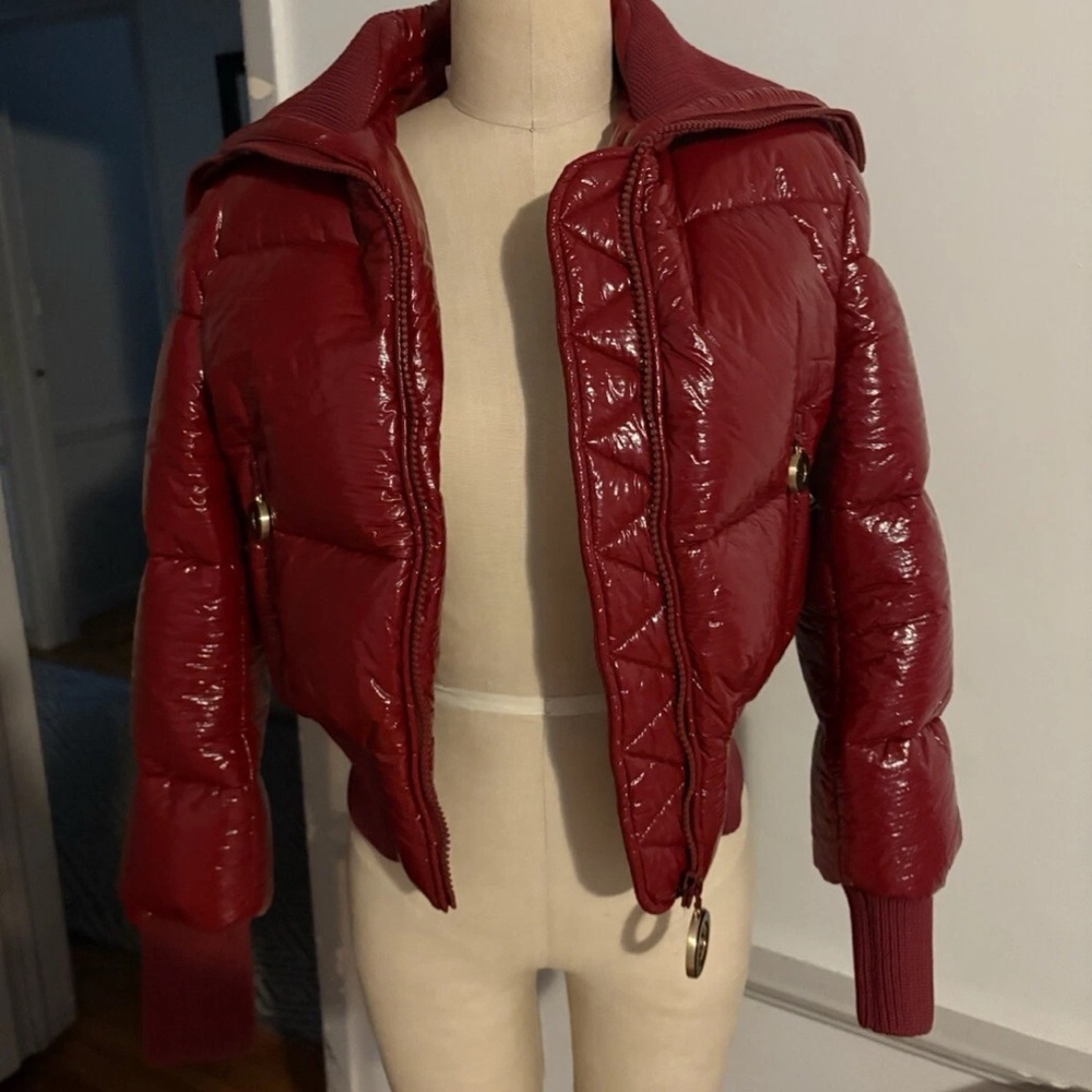 Zimmermann Glossy Wine-Red Cropped Puffer Jacket